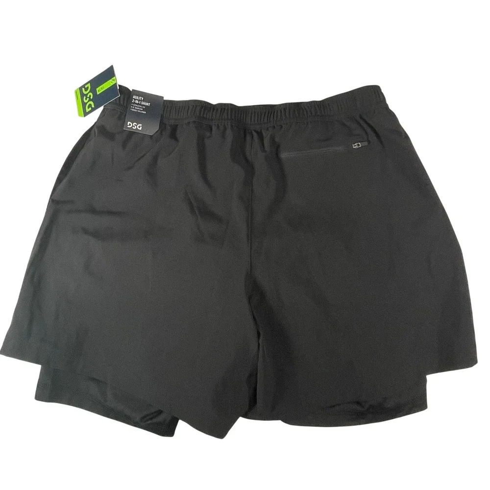 DSG Agility 2-in-1 Running Shorts Mens Large Black Built-in Liner Zip Pocket NWT